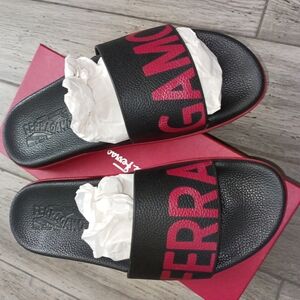 Ferragamo Black and Red Slides